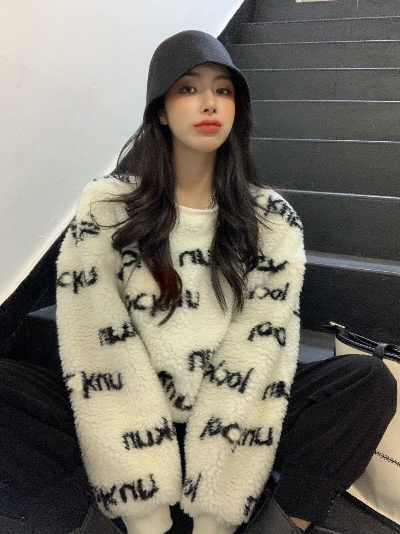 セーター レディースルーズホワイトトップス オータムウィンター 秋物 冬物 ブラックストロベリース7366157211