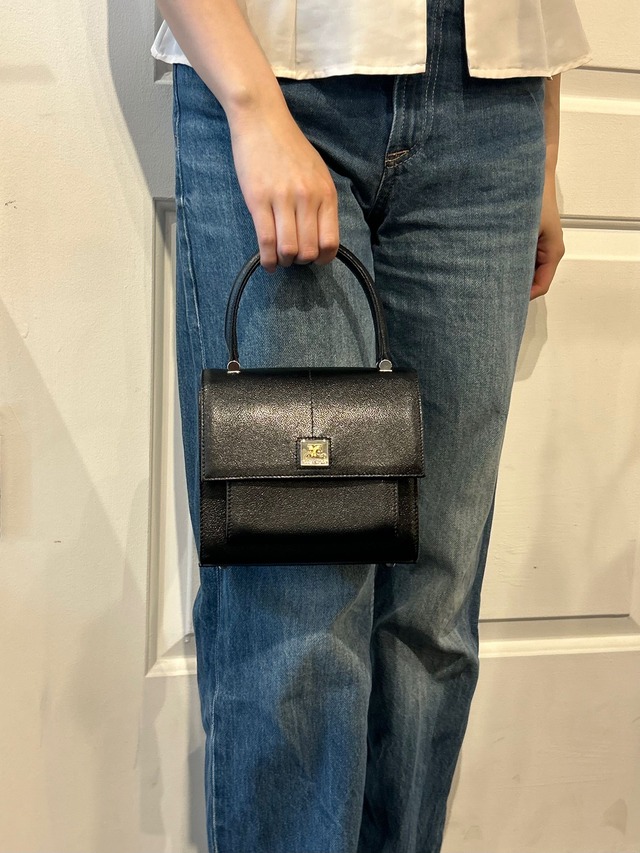 courreges / vintage black mini hand bag.