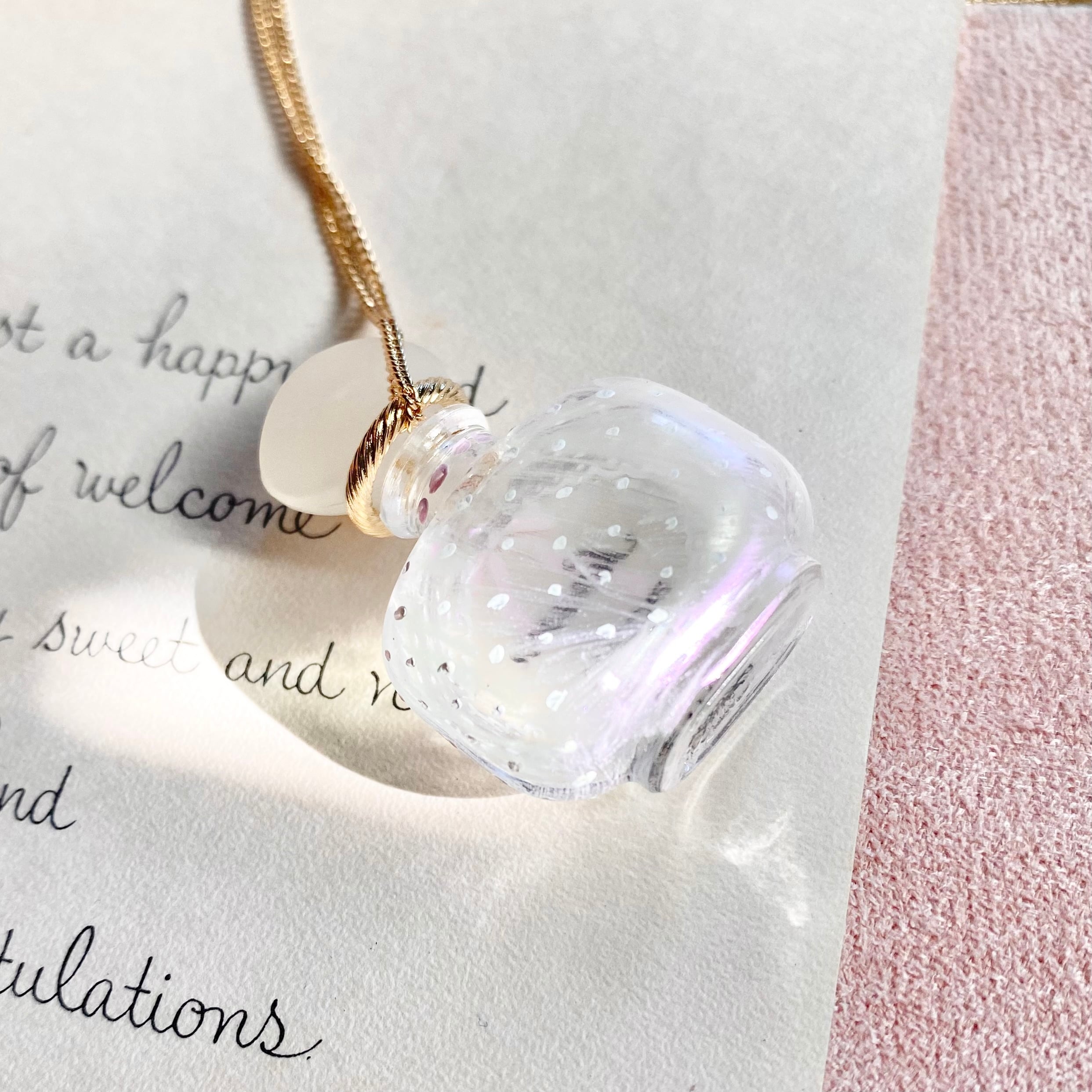 (レースリボン)Hand painted perfume neckless ペイント香水瓶ネックレス