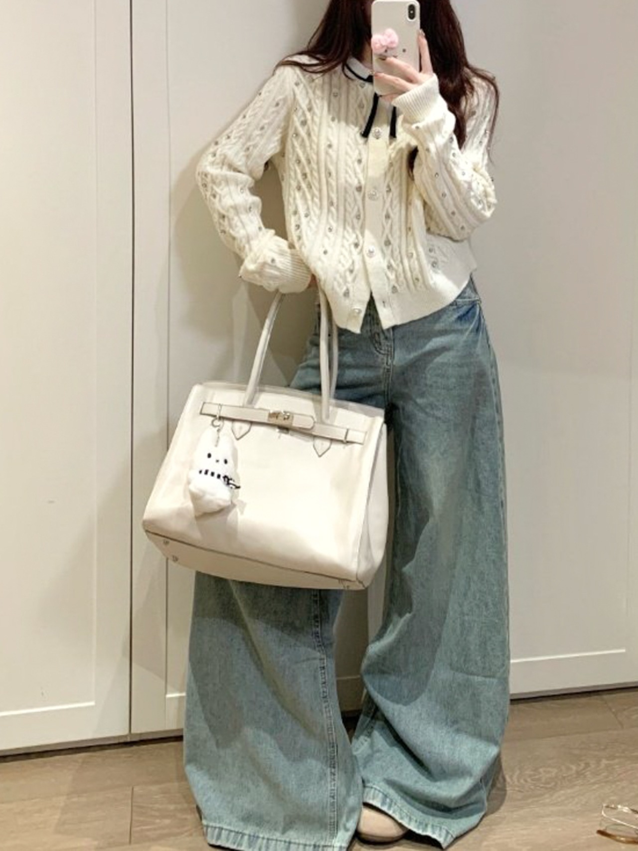 ビジューリボン ニットカーディガン LK1804