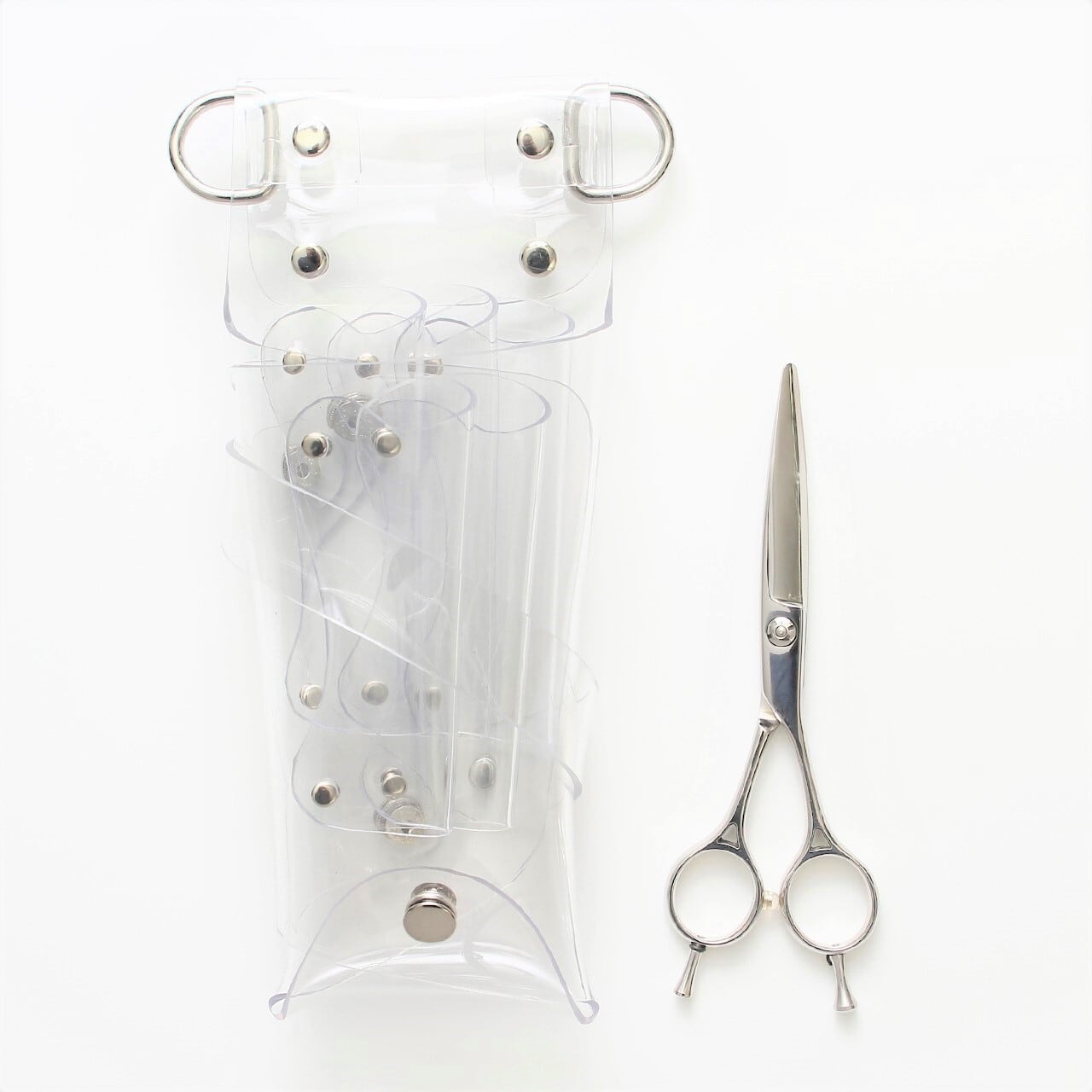 クリアシザーケース；スリム・5丁収納・ベルト腰・肩兼用 | マユミJapan