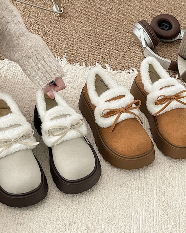 ムートンリボンプラットフォームシューズ（2 colors)　25W08250