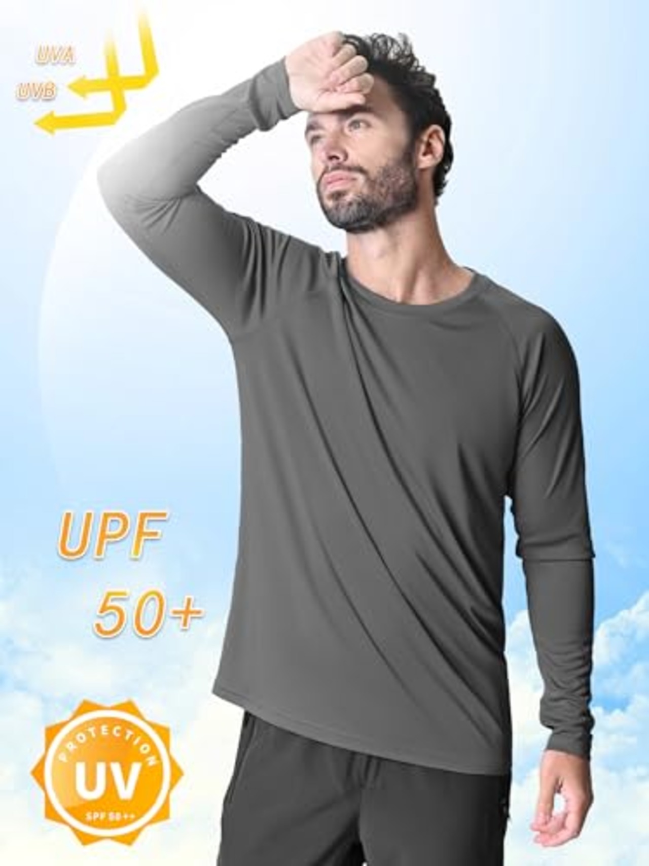 [KEFITEVD] 水着 メンズ ラッシュガード 長袖 tシャツ UV カット 速乾 通気 スポーツウェア 長袖tシャツ 軽量 ポリエステル インナー 春秋 釣り 服 ダークグレー M