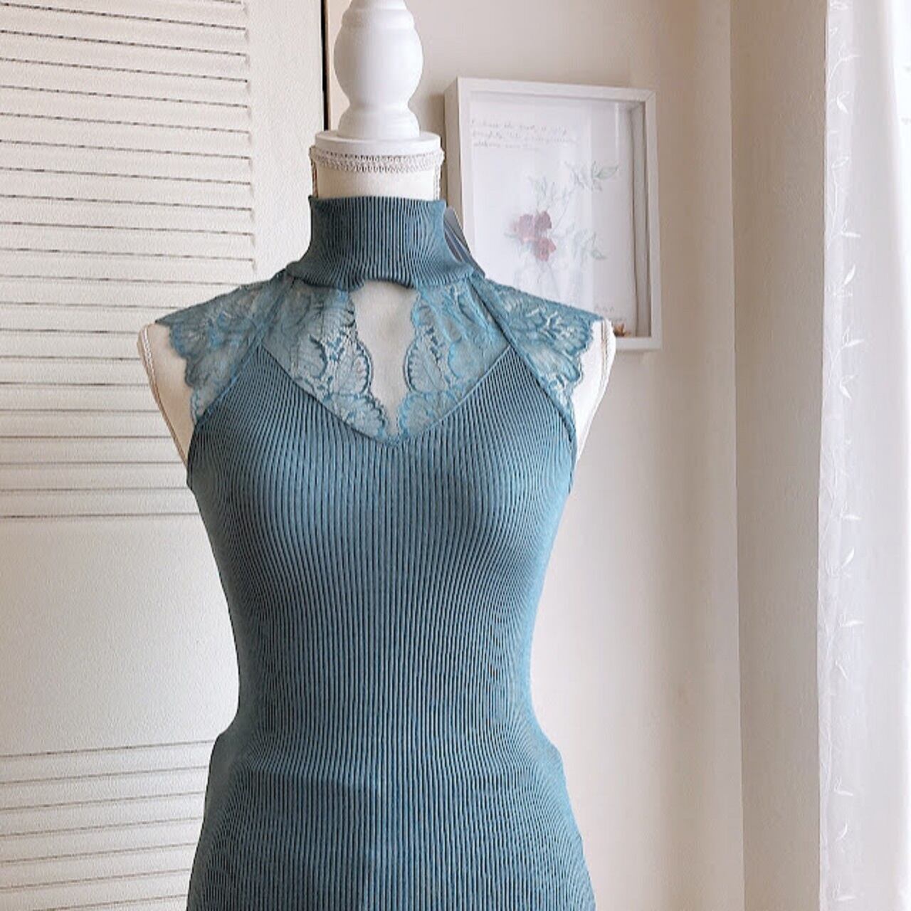 Oscalitoオスカリート リバーレースハイネックトップス ウールシルク サイズ4(L~2L)(11~13号)7611