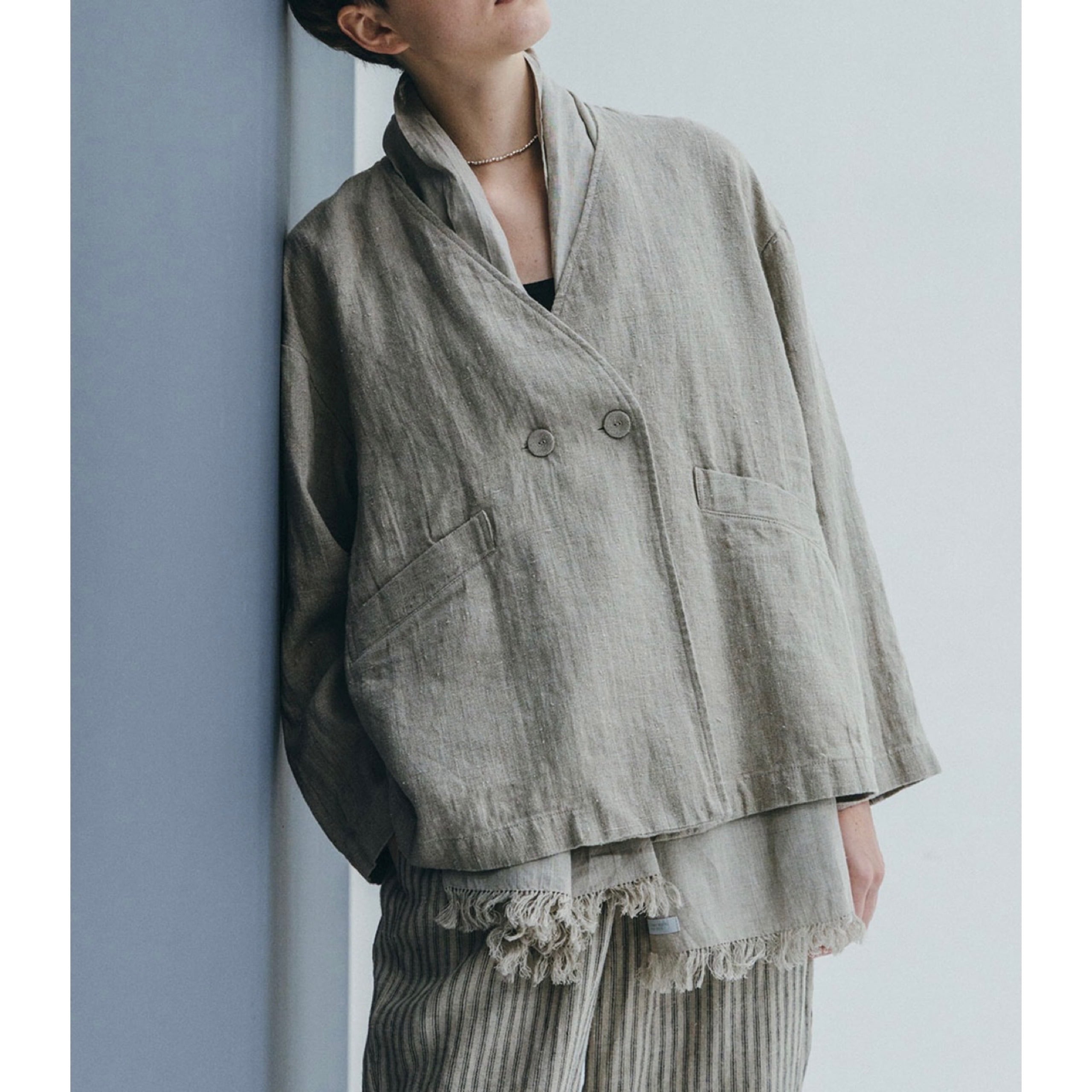 fog linen work｜コーラノーカラージャケット（厚地リネン）col