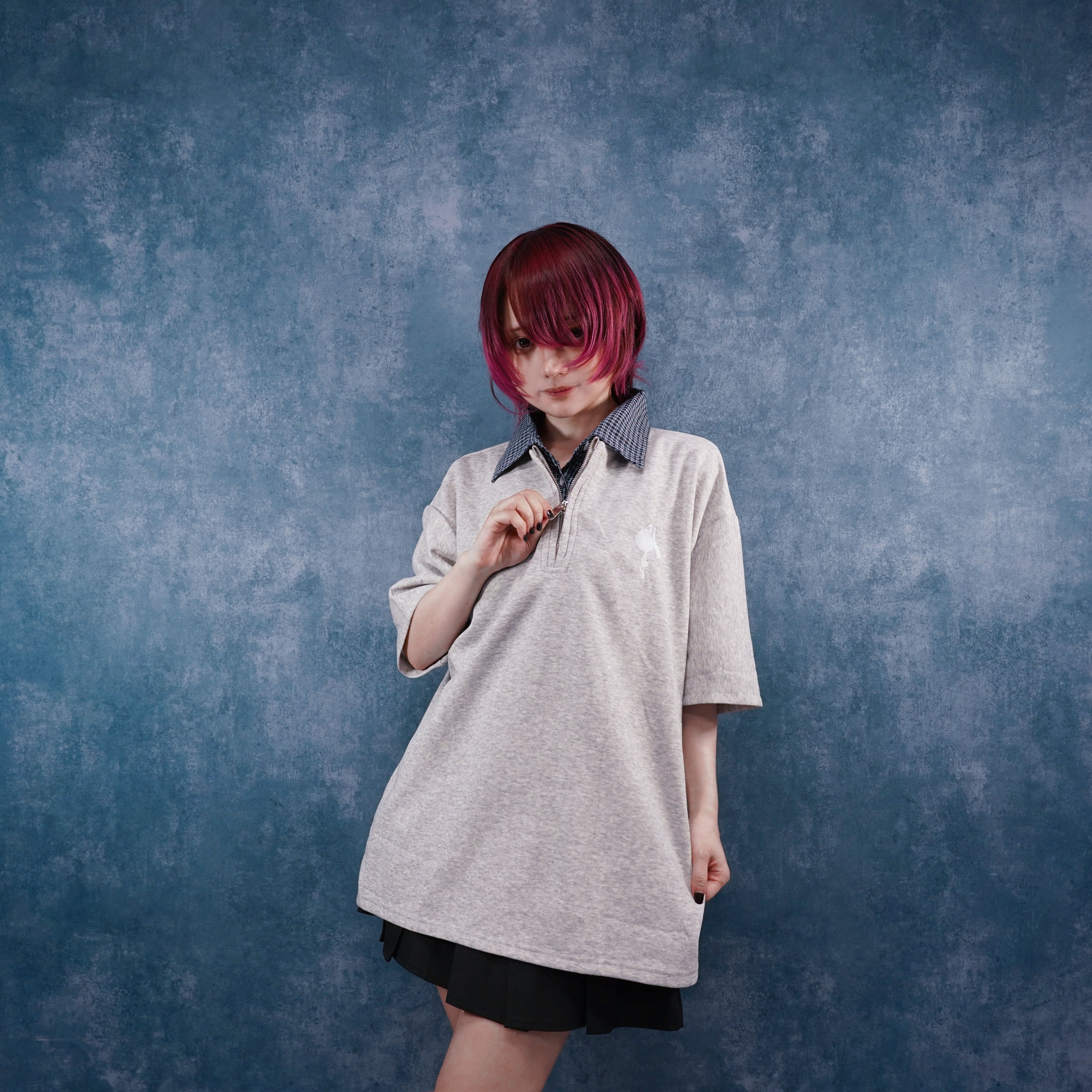 ヒロミ　2点のまとめ　34＋シャツ ゾロ目の日限定プレゼント》CHECK COLLAR FAKE LAYERED HALF ZIP TOPS