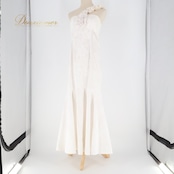 フラダンス 衣装 ワンピース ドレス Royal Creations ホワイト系 ハワイ製 チューブトップ ワンカラー ハイビスカス柄 ラウアエ柄 フリル かわいい 華やか 明るい 白 ハワイアン アロハ ハワイアンプリント フラ ダンス レッスン 練習