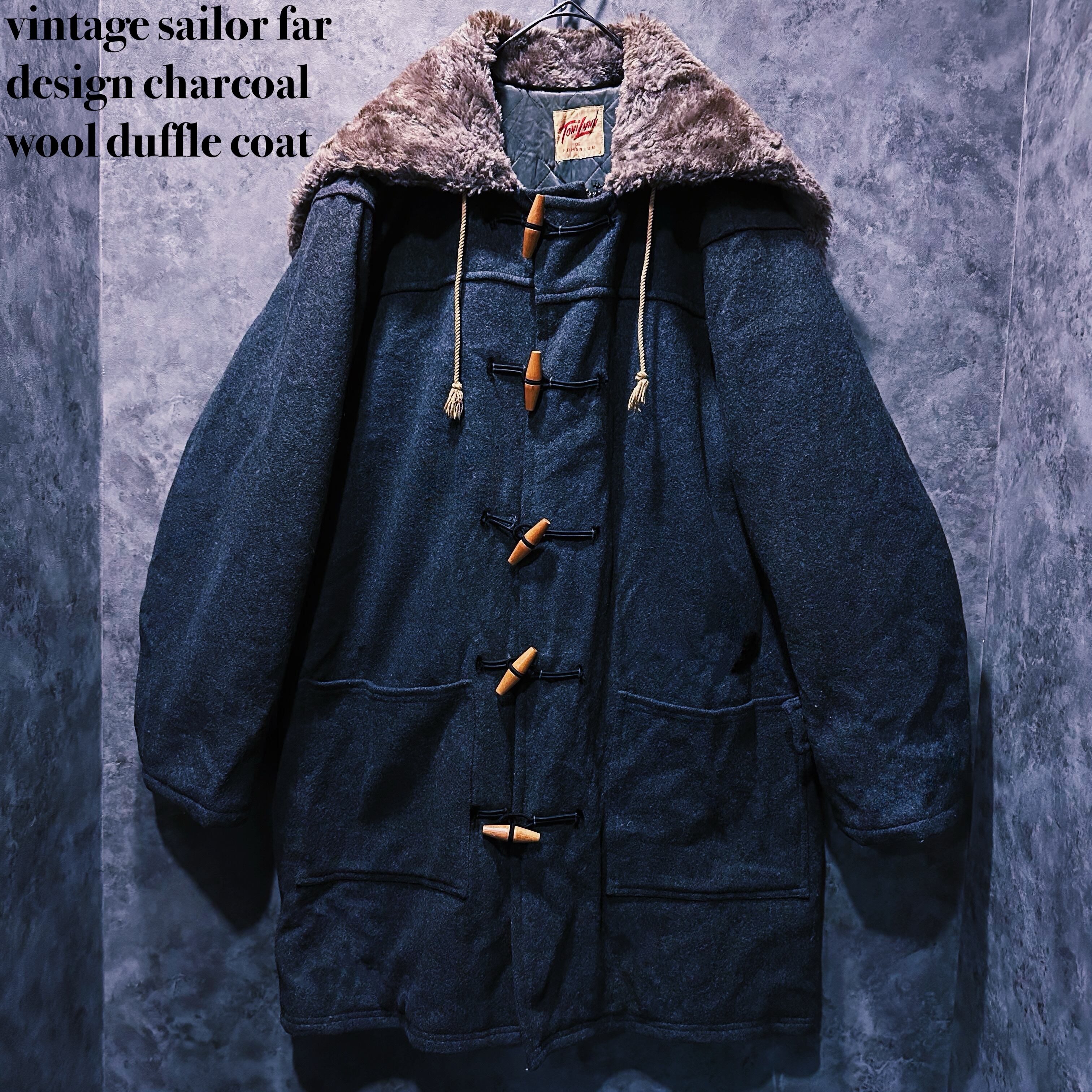 【doppio】vintage sailor far design charcoal wool duffle coat