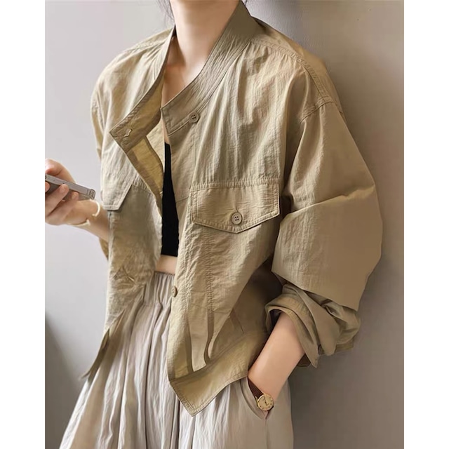 casual sheer short blouson A-00616