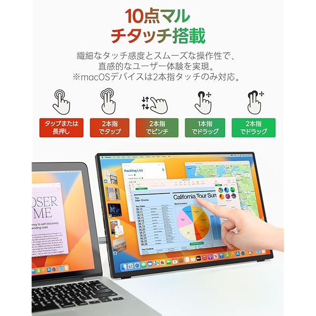 Intehill モバイルモニター 16インチ タッチパネル 10点タッチ応答
