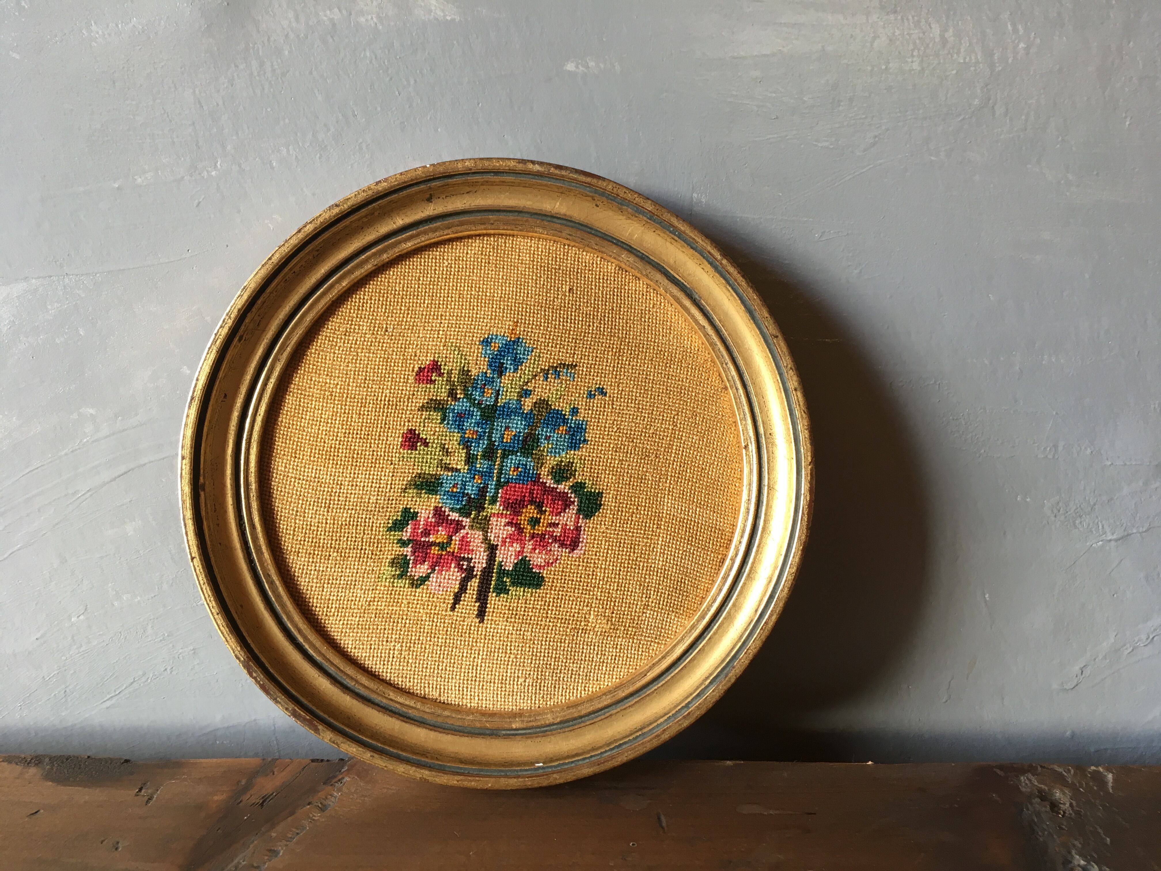 フランスアンティーク 刺繍 プチポワン 小花