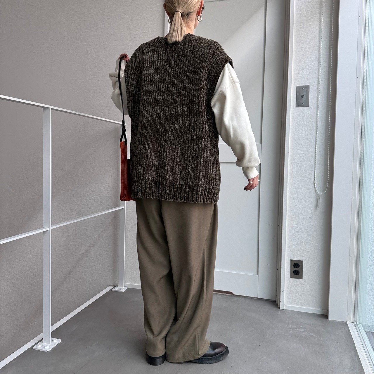 モールニットルーズvest/ブラウン