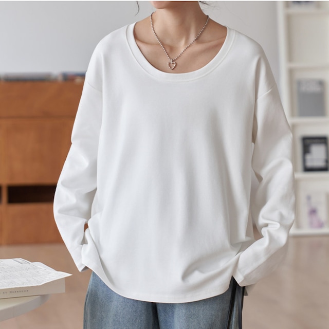 ワイドUネックオーバーサイズカットソー　3564