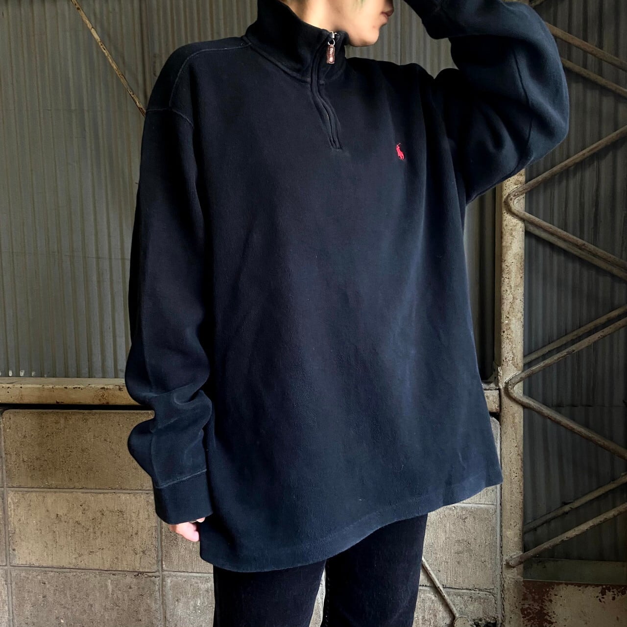 【USED】POLO  ラルフローレン ハーフジップ スウェット XL 黒