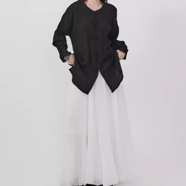 チャイナボタン 長袖 ミドル丈 シャツ 1color BL0585