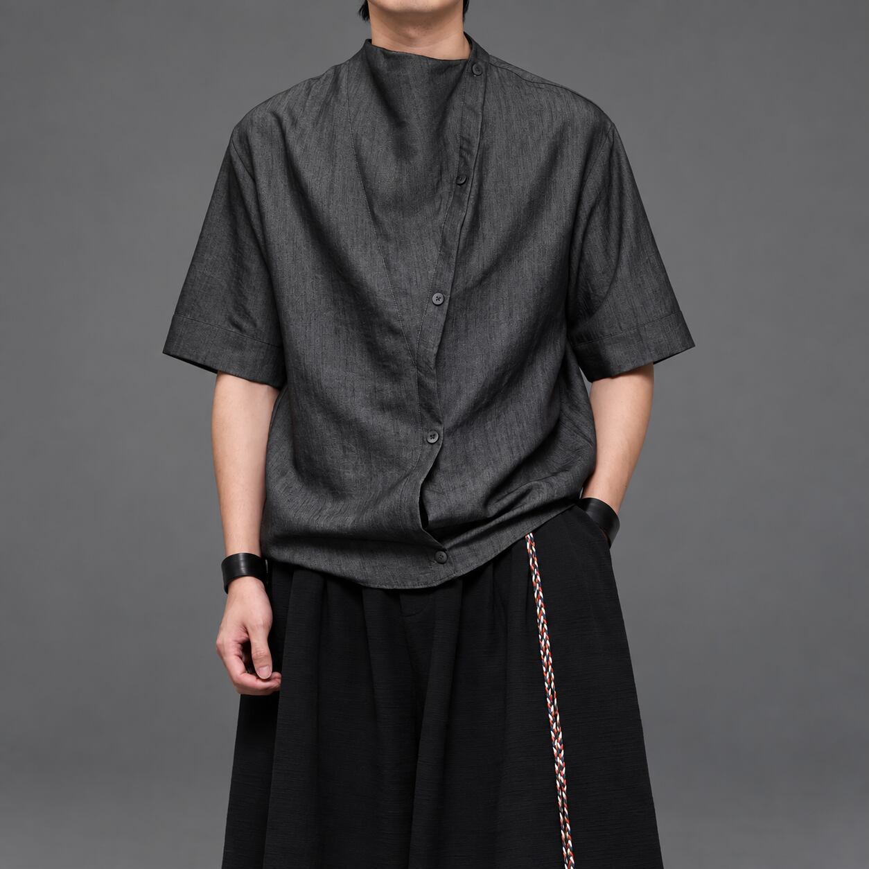 【ORV0033】Loose Mock-Neck Short-Sleeve Shirt T-Shirt / 3color