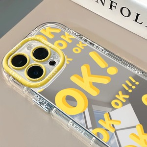 英文字 iPhone16 Pro Maxケース OK柄 オモシロ iPhone16 Proケース ミラー 鏡面 iPhone15保護ケース カジュアル 個性的 iPhone14ケース エアークッション 耐衝撃 iPhone13 12 11Pro Maxケース 二色 ペア向け★