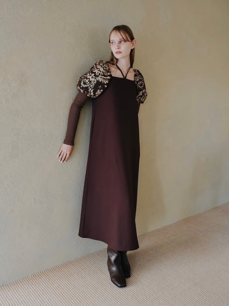 Jacquard Bud Sleeve Dress / BROWN | kiddo.com