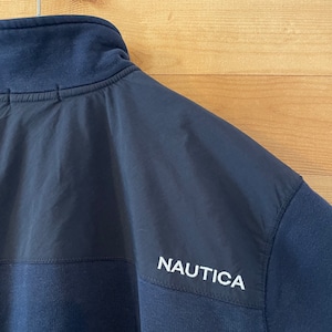 【NAUTICA】ハーフジップ スウェット プルオーバー ワンポイントロゴ 刺繍 バックロゴ 切替 コットン ポリエステル L 裏起毛 ノーティカ US古着