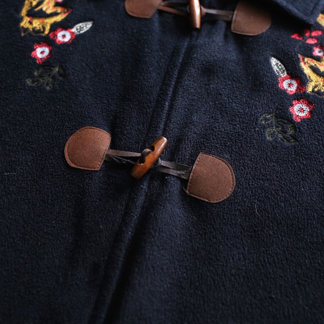 flower embroidery wide silhouette fleece duffle coat