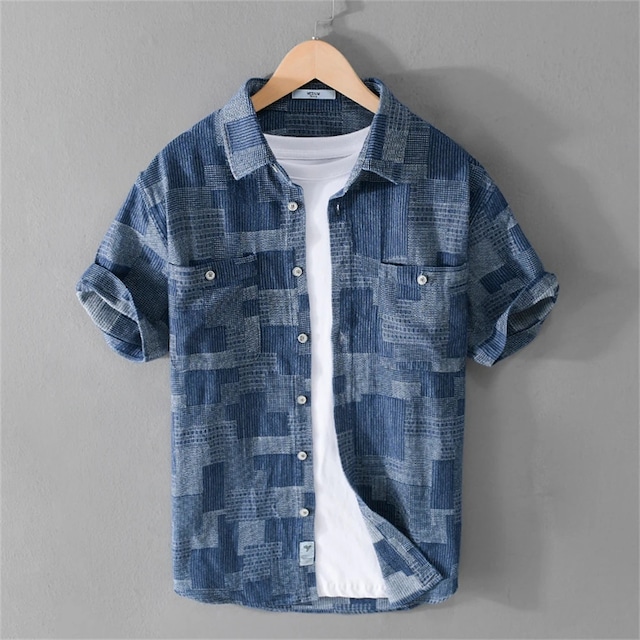 Indigo Patchwork Pattern Shirt / インディゴ パッチワーク パターン シャツ