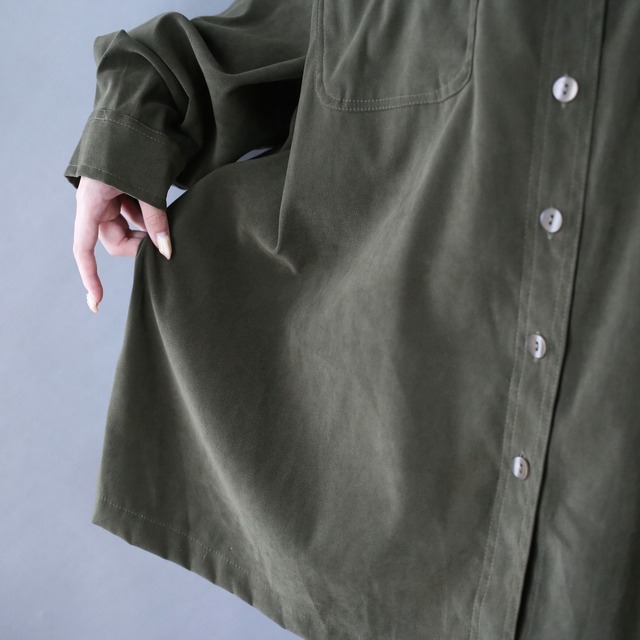 "刺繍×葉" double flap pocket design over silhouette fake suede shirt