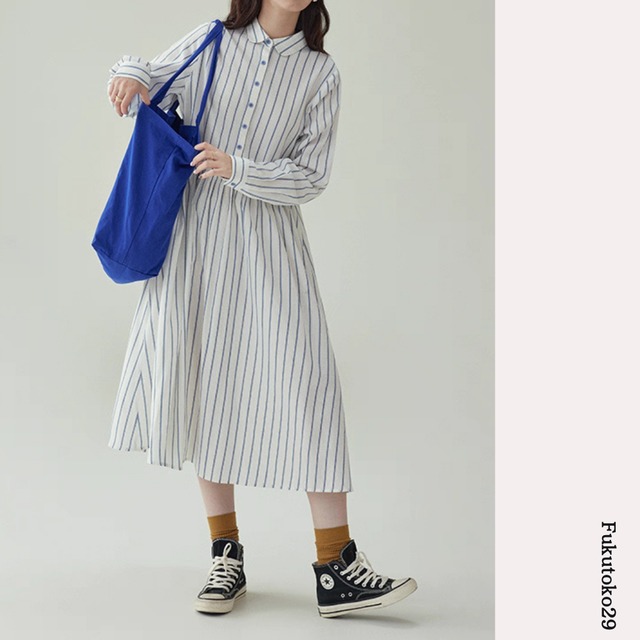 ブルーストライプワンピース F3817