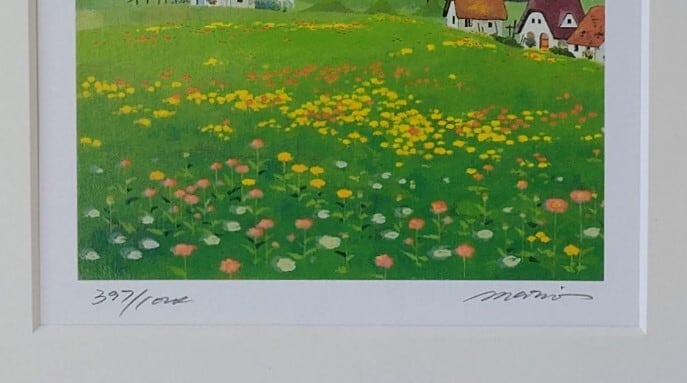石山 毬緒 イシヤママリオ 花の咲く丘 版画 【公式通販】