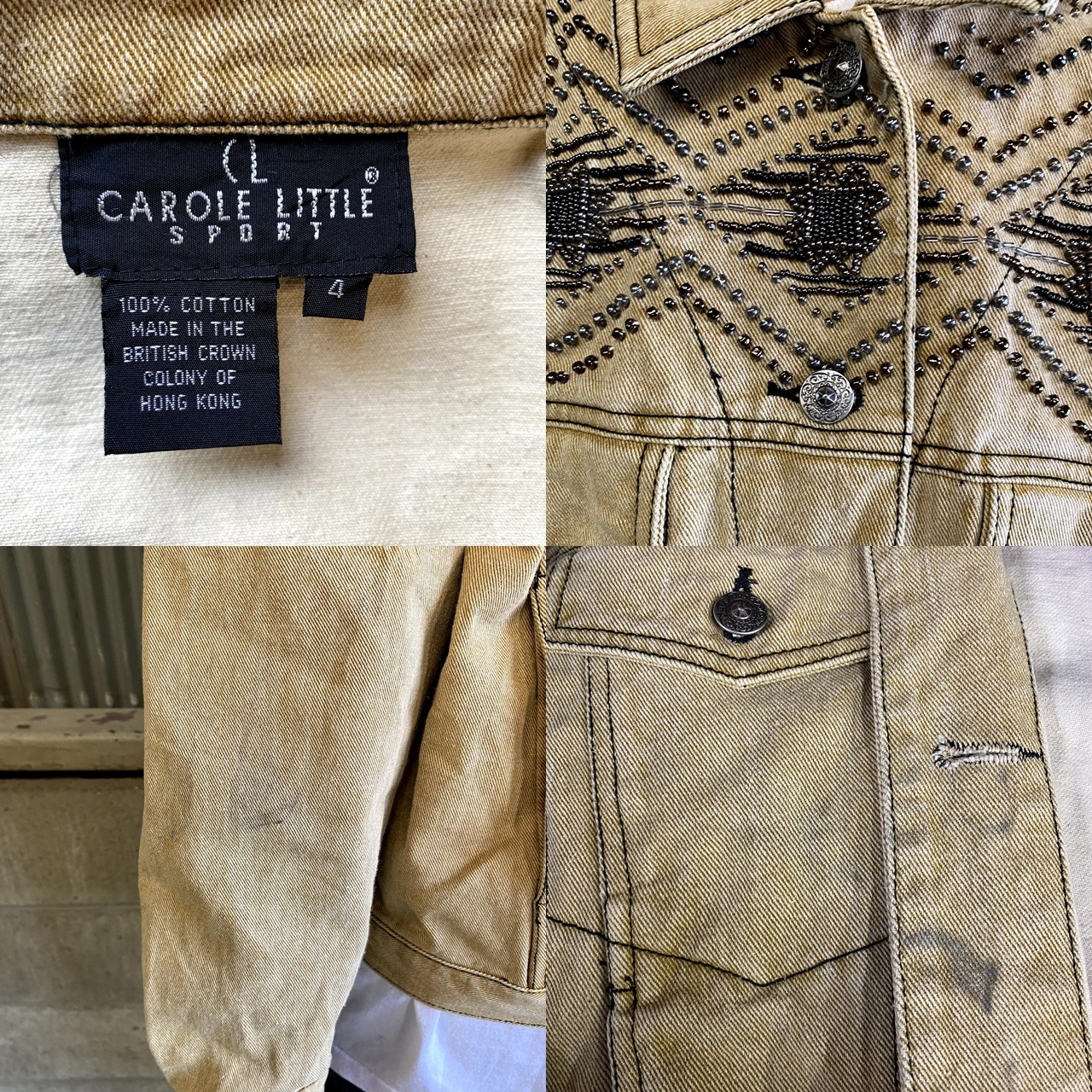 CAROLE LITTLE SPORT ビーズ装飾 カラーデニムジャケット レディースL 