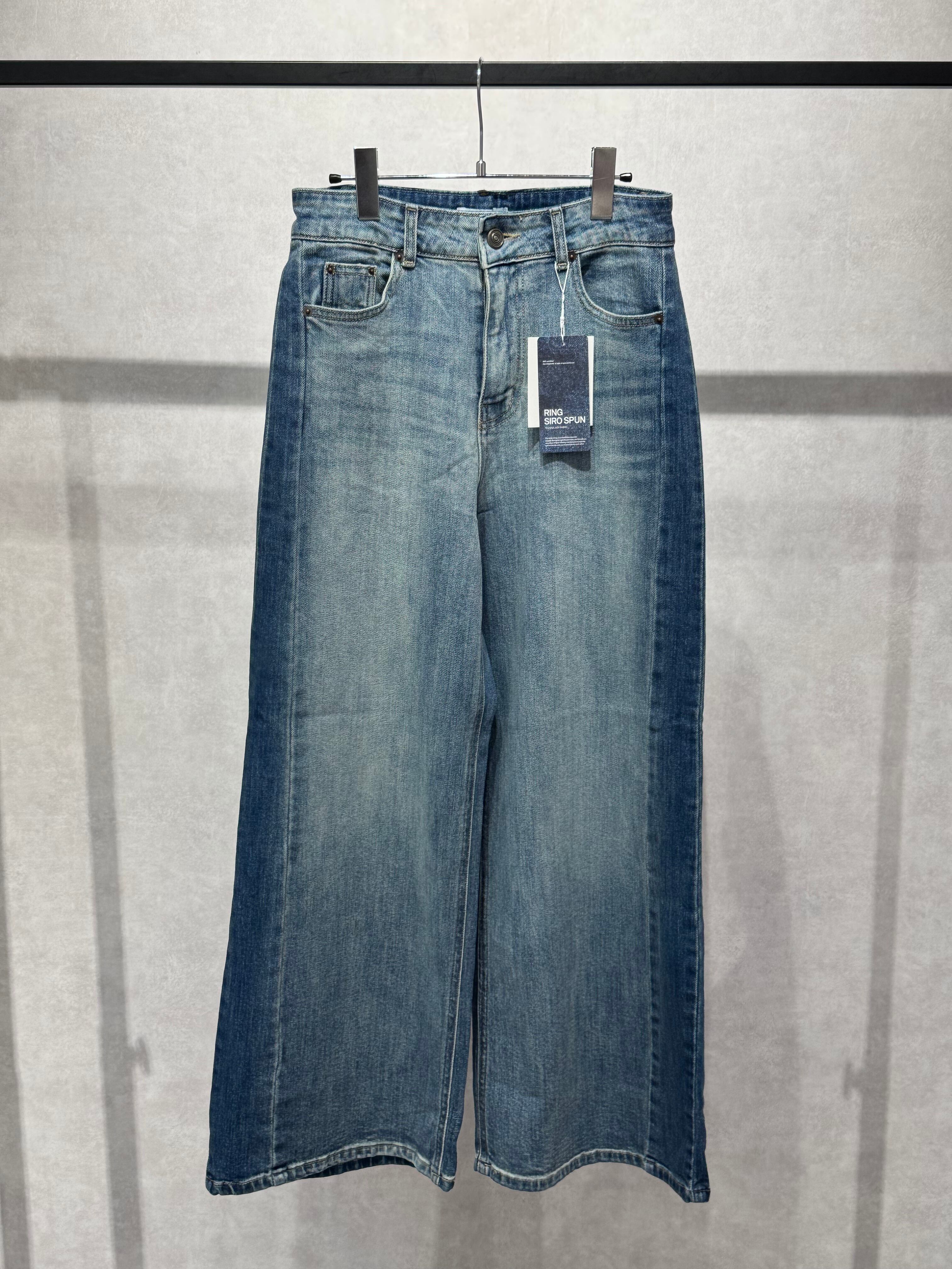 side shadow stretch wide denim pants
