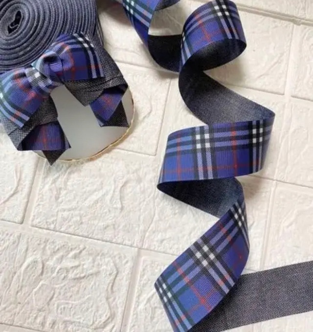 38mm幅　両面　ネイビーチェック　グログランリボン