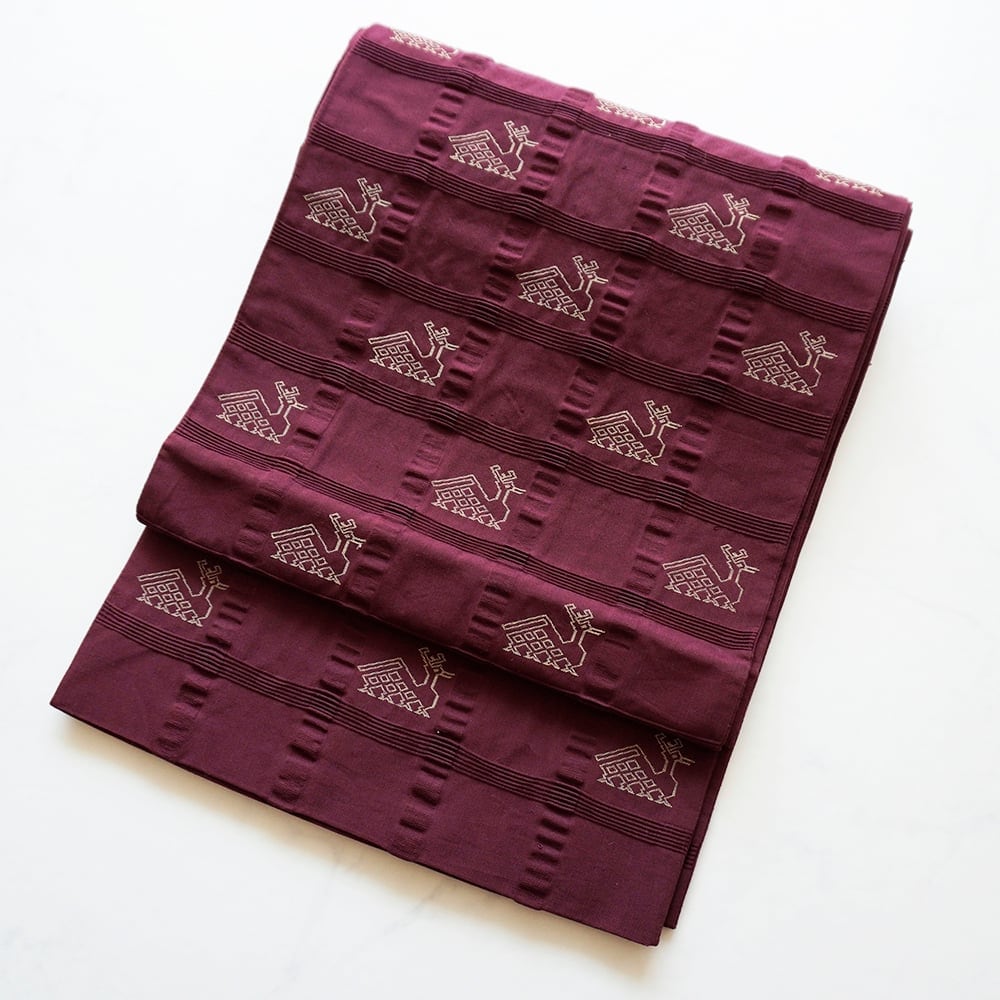 【難あり・なごや帯】 臙脂色 有栖川文様 開きなごや帯