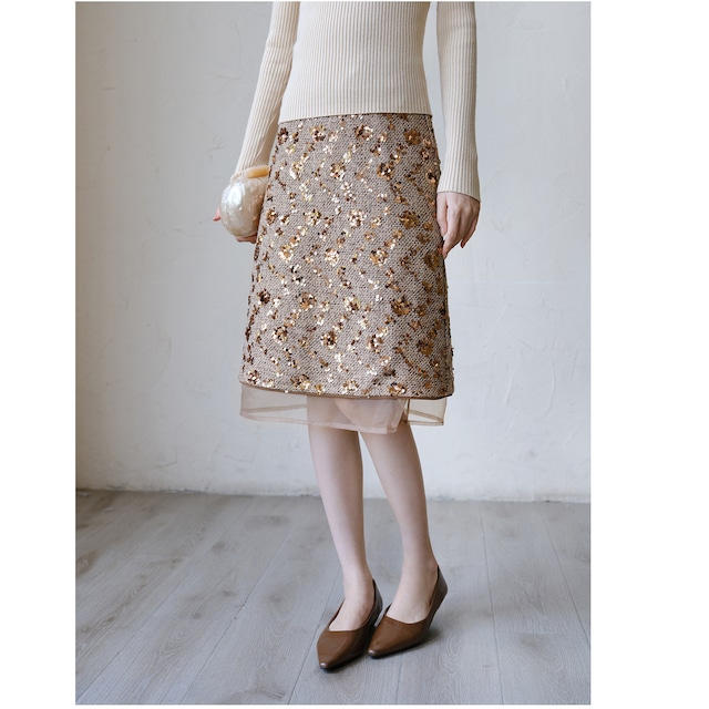 french chic sequin a-line midi skirt＜sk3065＞