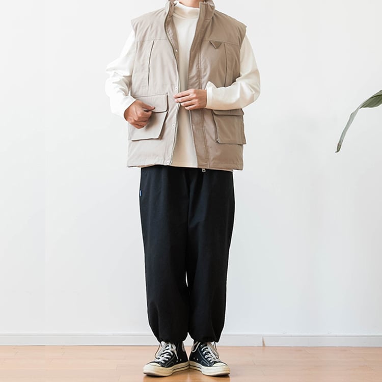 ★RETRO LARGE POCKET STAND COLLAR VEST　　　12308