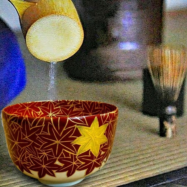 抹茶碗 色絵 照葉