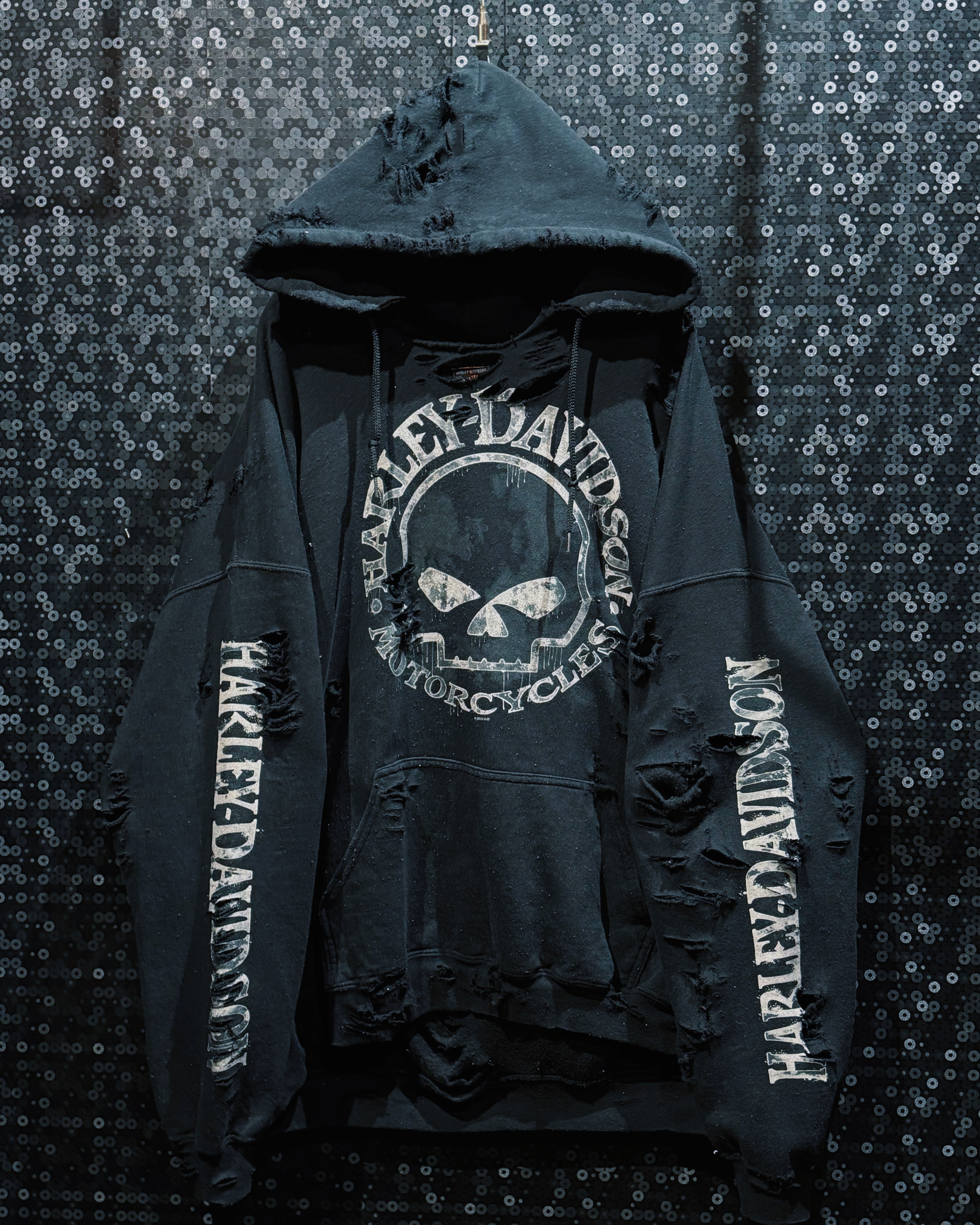 【ÆIEM】original “boro” remake Harley-Davidson skull hoodie