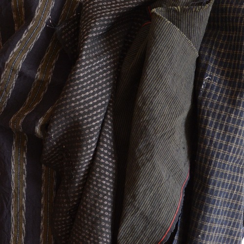 【木綿古布端切れ4枚セット】藍染 格子模様 縞模様 リメイク素材 ジャパンヴィンテージ ファブリック テキスタイル 昭和レトロ | Japanese Fabric Scraps Cotton Stripe Pattern Check Indigo etc Vintage Set of 4