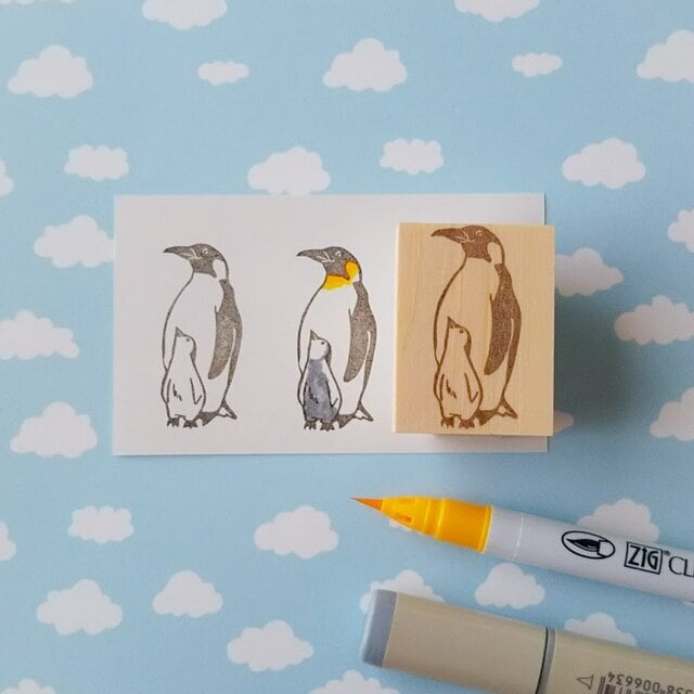 仲良し親子の皇帝ペンギン 消しゴムはんこ【メッセージカード・手紙