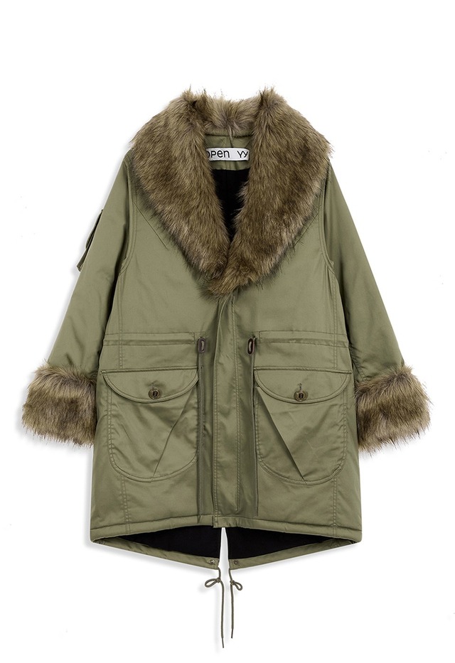 [OPEN YY] FAUX FUR TRIMMING SAFARI JACKET, KHAKI 正規品 韓国ブランド 韓国通販 韓国代行 韓国ファッション オープン ワイワイ 日本 店舗