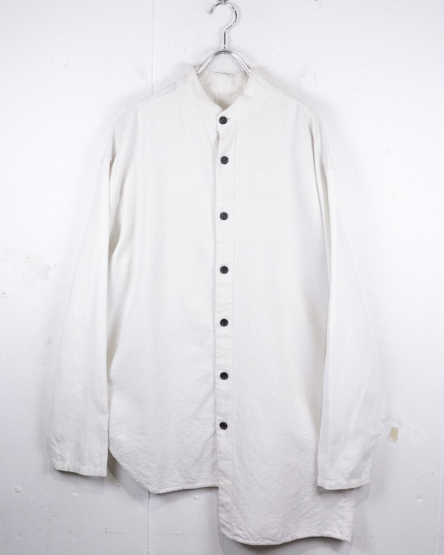 【Caka act2】1900's〜1920's Asymmetry Design Vintage L/S Band Collar Linen Shirt
