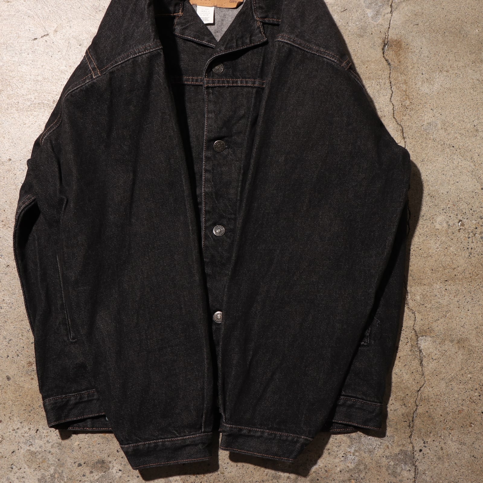 美品 S OLD GAP 先染め USA バック刺繍 ブラックデニムジャケット 