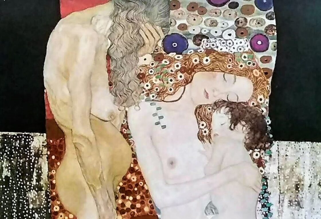 グスタフ・クリムト「母と子」ポスター額装品 額縁外寸72.5x91.5x2.5 
