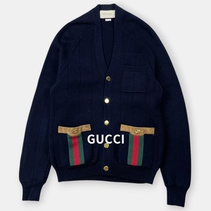 GUCCI グッチ 21AW ウェブ付き ウール ニット カーディガン 紺 XS / J&NREUSE メンズ トップス