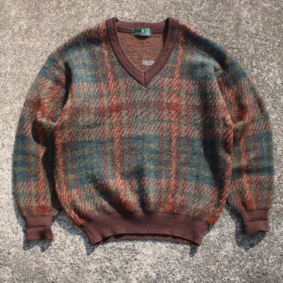 【Lサイズ】90's AUSTIN REED 落ち着いた色味 Vネック 古着 ニットセーター