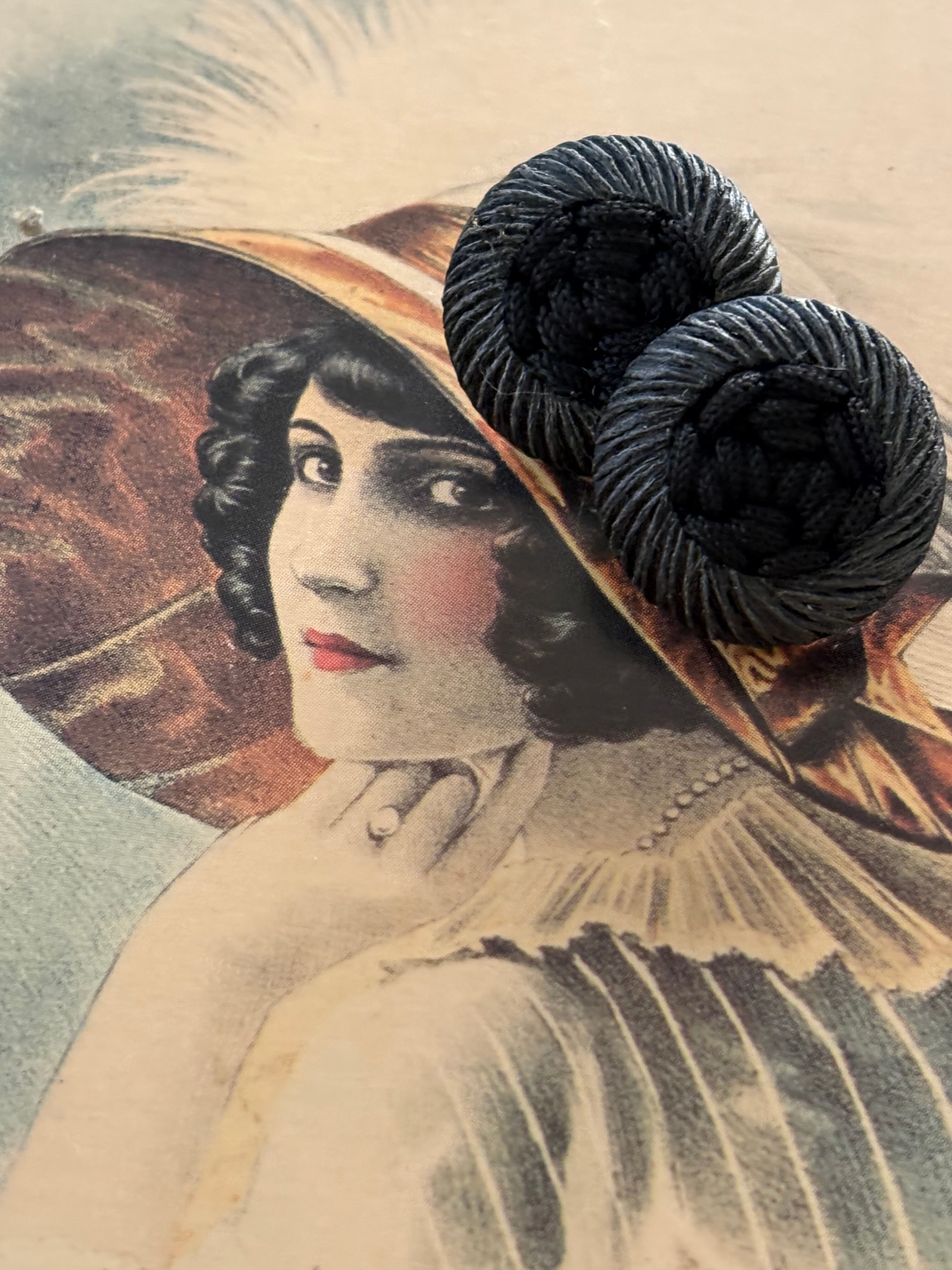 20mm Japanese Vintageボタン ブラック コードボタン アクセサリーパーツ デコレーション材