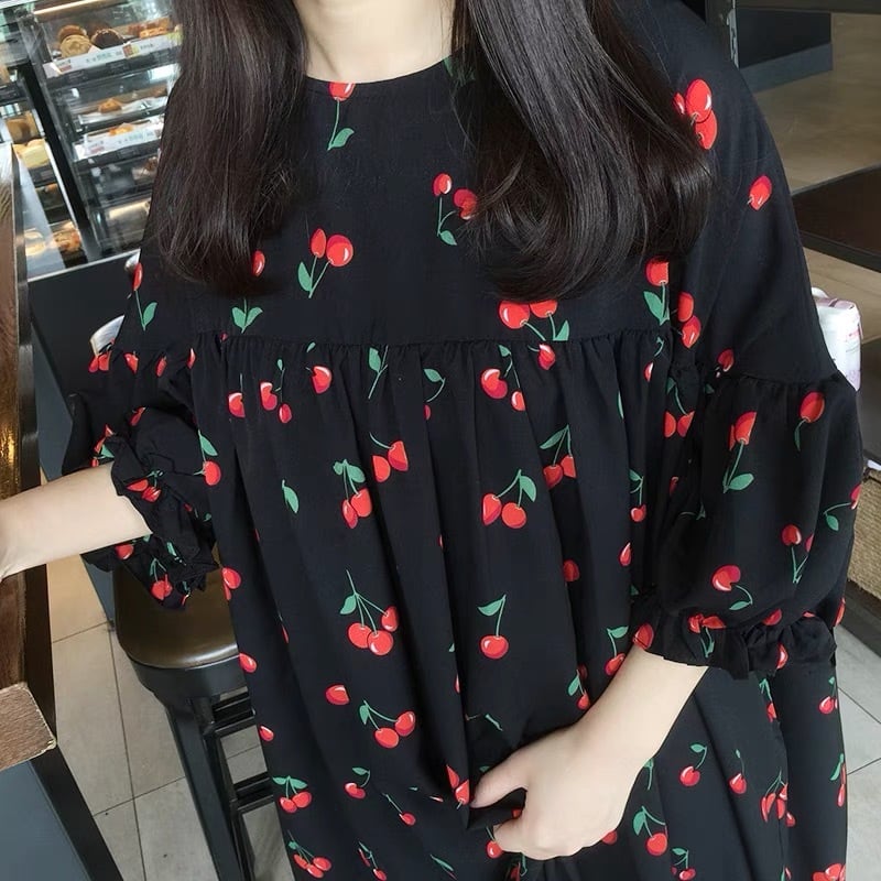 さくらんぼ 黒 ワンピース | LOVEYsmileSHOP