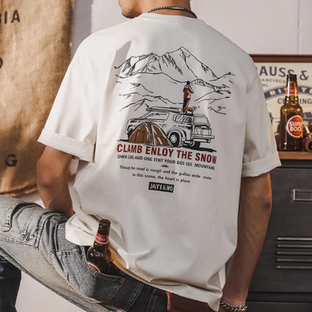 バックプリントクルーネック半袖Tシャツ 4XLまで対応　　A19058