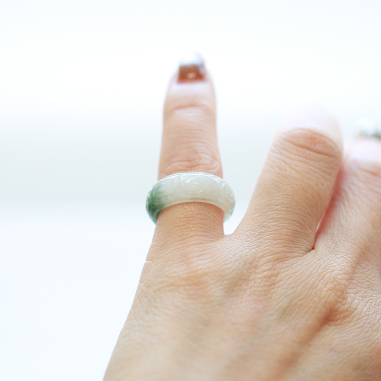 【9号】 Carving NyoYi  翡翠くり抜き甲丸リング A貨翡翠 jd_rg2510
