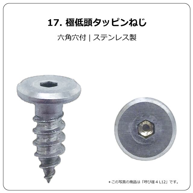 17. 極低頭タッピンねじ（六角穴付｜ステンレス製） | 株式会社