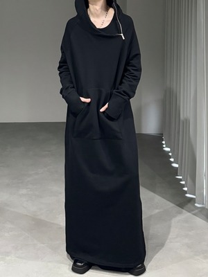 asymmetry zip stand collar maxi hoodie / black